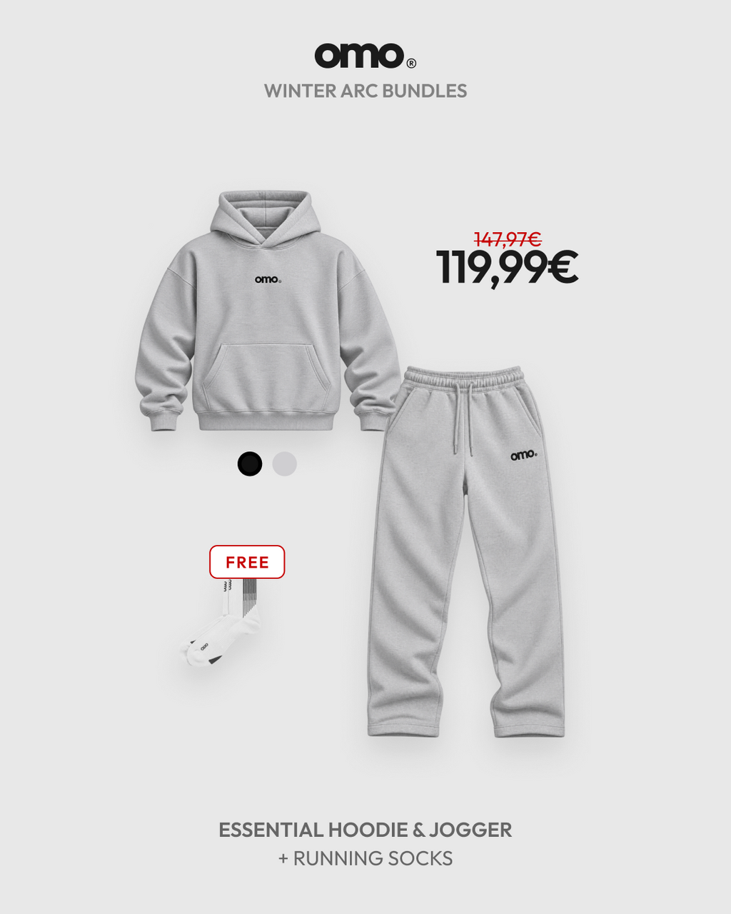 omo Winter Arc Bundle: Essential Hoodie + Jogger + Running Socks für 119,99 €