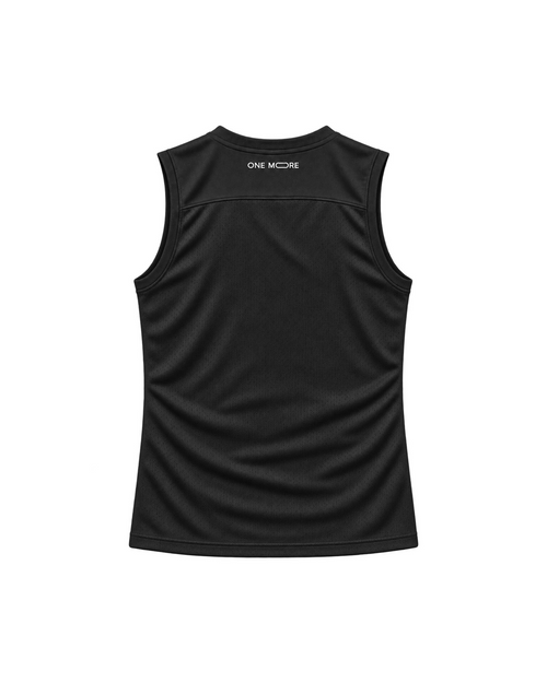 omo Compression Tank Top Schwarz – Rückseite mit ONE MORE Print und Mesh-Einsatz